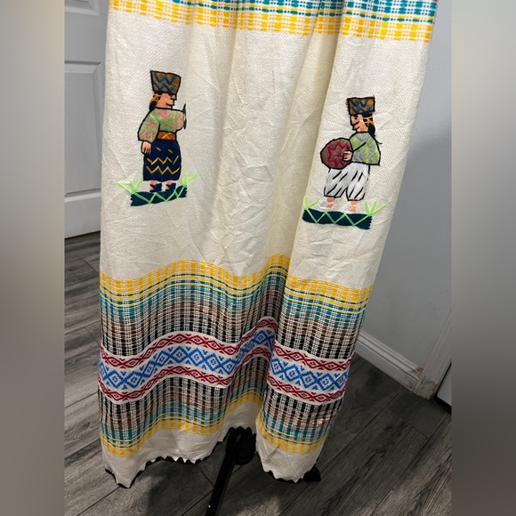 Vintage Mexican Oaxacan Kimono Kaftan Knit Lace Embroidered Boho Maxi Dress - Picture 8 of 14